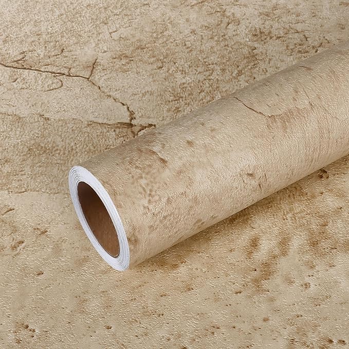 VEELIKE Grunge Cracked Concrete Wallpaper Peel and Stick 118''x32'' Wide Beige Concrete Contact Paper for Countertops Waterproof Self Adhesive Removable Cement Vinyl Wallpaper for Bedroom Bathroom