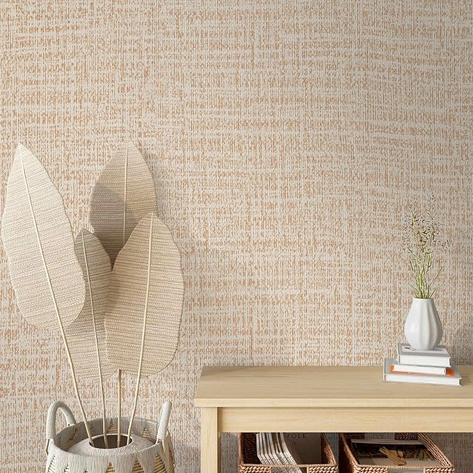 Guvana Grasscloth Peel and Stick Wallpaper Beige Textured Contact Paper Modern Removable Self Adhesive Wall Paper Thicken Fabric Faux Linen Wallpaper for Bathroom Living Room Cabinets 394inx15.7in