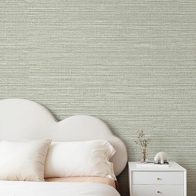 JiffDiff Grasscloth Wallpaper Peel and Stick Cream Grassweave Stick on Wallpaper Textured Self Adhesive Wall Paper Contact Paper 787