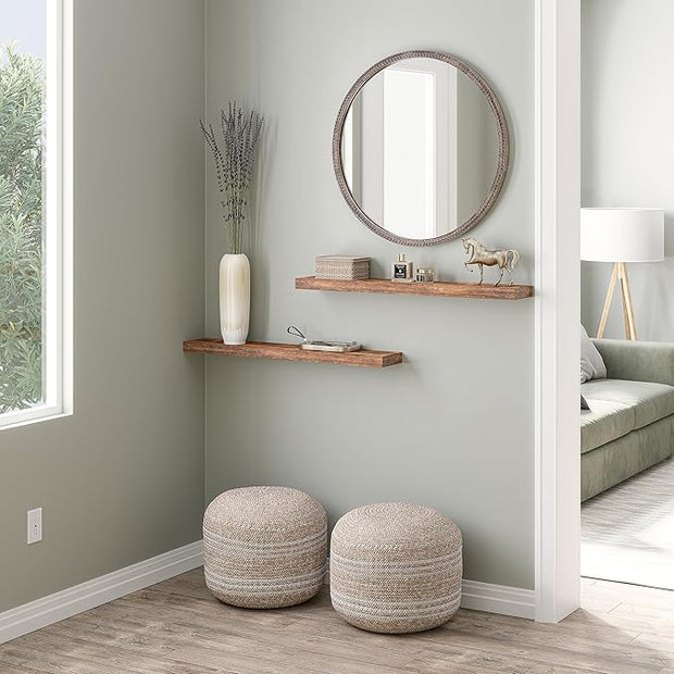 Ballucci Floating Shelves, 36" Wood Wall Shelf Set of 2, with Invisible Brackets for Bathroom, Living Room, Bedroom, Kitchen, Nursery, 6" Deep, Rustic Brown