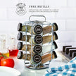 Kamenstein 16 Jar Montauk Revolving Countertop Spice Rack Organizer with Spices Included, FREE Spice Refills for 5 Years, Chrome with Black Caps