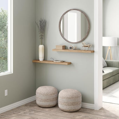 Ballucci Floating Shelves, 36" Wood Wall Shelf Set of 2, with Invisible Brackets for Bathroom, Living Room, Bedroom, Kitchen, Nursery, 6" Deep, Oak Finish
