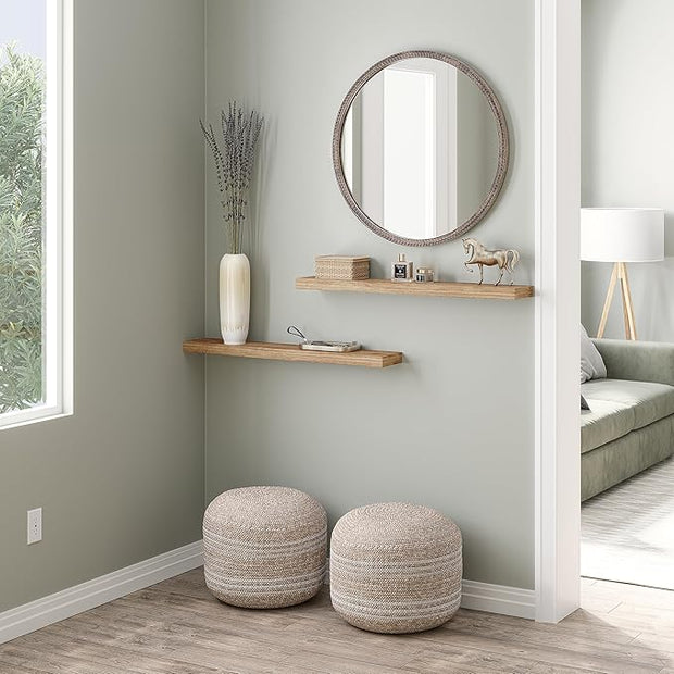 Ballucci Floating Shelves, 36" Wood Wall Shelf Set of 2, with Invisible Brackets for Bathroom, Living Room, Bedroom, Kitchen, Nursery, 6" Deep, Oak Finish