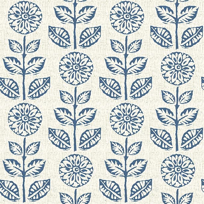 Wudnaye Blue Floral Peel and Stick Wallpaper Blue and White Contact Paper 17.7in×393.6in Vintage Floral Self Adhesive Wallpaper Navy Removable Tulip Wall Paper Waterproof for Bathroom Farmhouse Decor