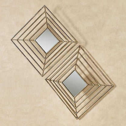 Modern Dacian Metal Openwork Mirrored Wall Art Set Gold 15" sq.x3.5 D Set of 2