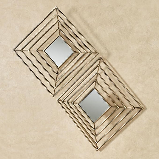 Modern Dacian Metal Openwork Mirrored Wall Art Set Gold 15" sq.x3.5 D Set of 2