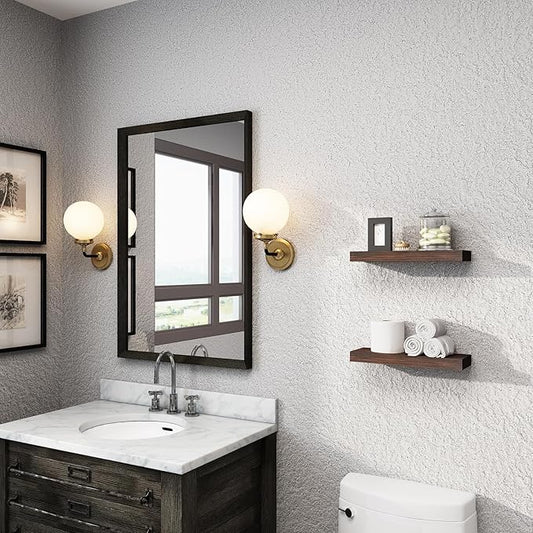 WELLAND Bradley 5" Deep Narrow Floating Shelves Set of 2 Handmade Wood Wall Shelves Rustic Shelves Wall-Mounted (Brown, 12 inch)