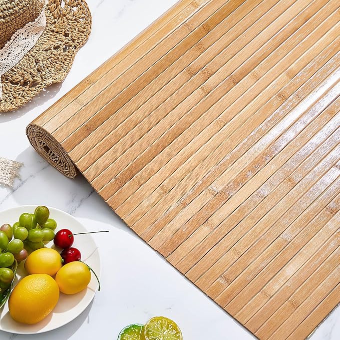 Juexica 2 Pcs Natural Bamboo Wall Panel for Interior Wall 48''x96'' Bamboo Covering Renewable Pole Wainscoting Room Divider Wrap Decor for Bedroom Living Room Kitchen Island Office (Carbonized)