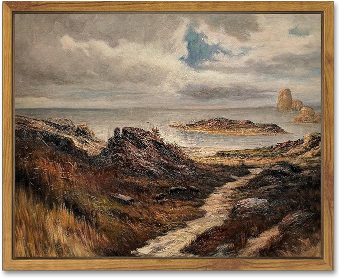 SHENIFY Landscape Framed Canvas Wall Art Vintage Classical Seaside Path Wilderness Prints Modern Hallway Kitchen Office Decor - 8x10in Natural Framed