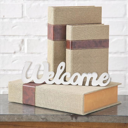 Rustic Wooden Outdoor Welcome Sign for Front Door 15", Wall Hanging White Letter Sign, Farmhouse Entryway Decor for Table, Christmas Signs for Home Decor Living Room Wedding Thanksgiving
