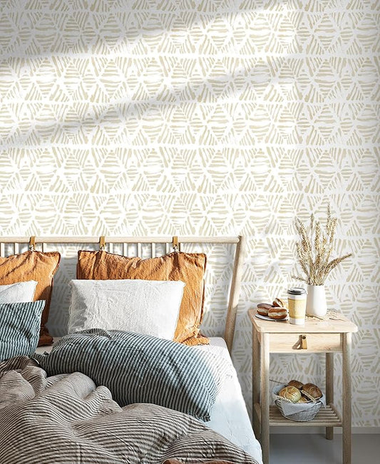 Peel and Stick Wallpaper Boho Wallpaper Geometric Beige and White Contact Paper Modern Striped Self-Adhesive Removable Wall Paper for Bedroom Cabinets Drawers Vinyl Roll 17.3" x 78.7"