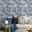 Ismoon Floral Peel and Stick Wallpaper Vintage Blue Contact Paper Jellyfish Ocean Stick on Wall Paper Removable Self Adhesive Vinyl Wallpaper for Bedroom Wall Decor Cabinet Refurbishment 17.3x78.7in