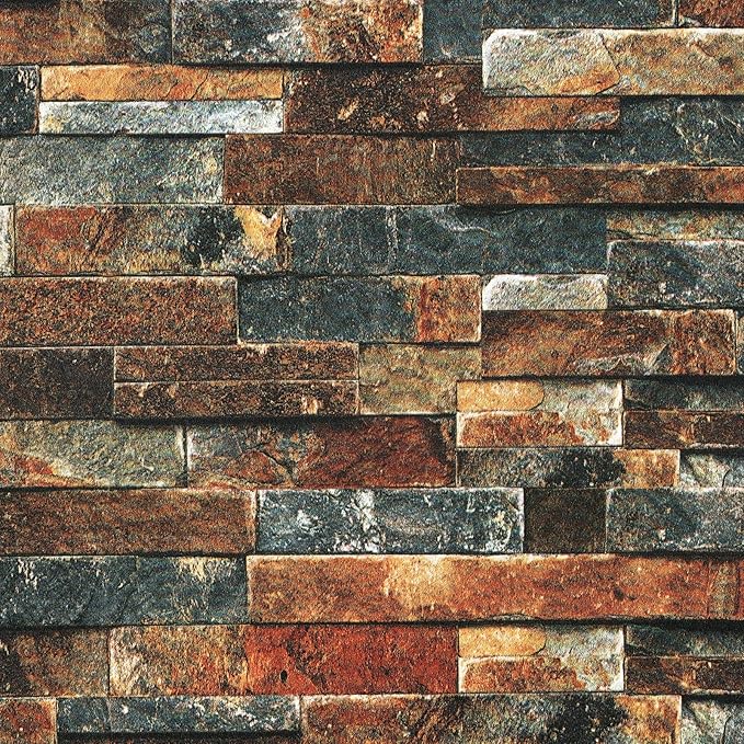 LaCheery Peel and Stick Brick Wallpaper Brown Blue Brick Removable Wallpaper 15.8"x276" Faux Stone 3D Textured Contact Paper Peel and Stick for Wall Backsplash Desk Self Adhesive Waterproof Vinyl Roll