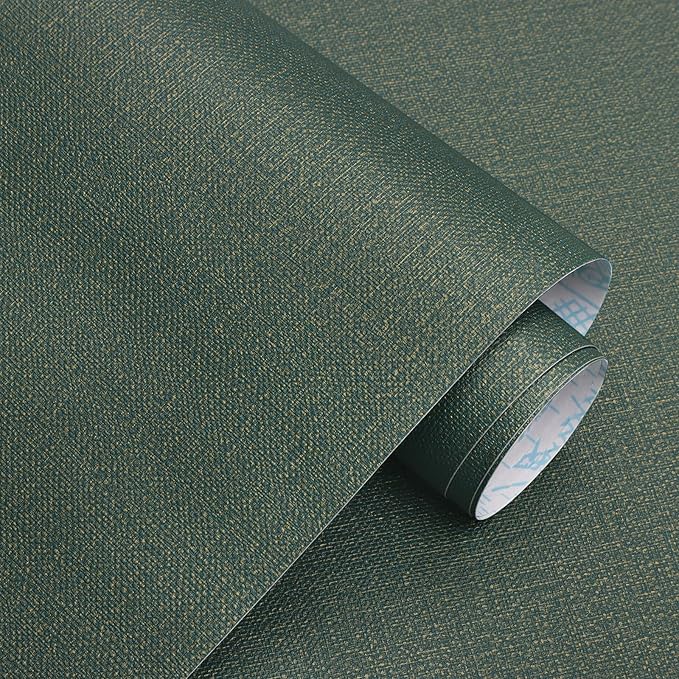 Guvana Grasscloth Peel and Stick Wallpaper Green/Gold Textured Contact Paper Vintage Removable Self Adhesive Wall Paper Thicken Fabric Faux Linen Wallpaper for Bathroom Living Room Decor 78.7inx15.7in