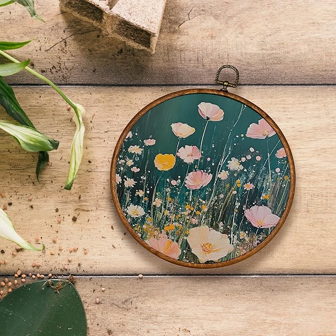 KSDUT Retro Aesthetic Floral Green Wall Art Decor - Botanical Neutral Mid Century Modern Wall Art Canvas Frame Hanging Prints, Vintage Landscape Round Wall Art Decor for Home Decorations 10