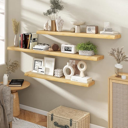 RICHFOCUS Floating Shelves for Wall 48 Inch Solid USA-Sourced Oak Wooden Shelves for Bathroom Kitchen 9" Deep Modern Wood Shelf with Heavy-Duty Bracket for Wall Mounted, Natural Finish
