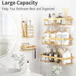 5 Pack Shower Caddy Organizer Rack Shelf for Inside Shower, Self Adhesive Wall Storage Basket Rustproof Stainless Steel Shampoo Holder Bathroom Accessory Decor Set, Gold