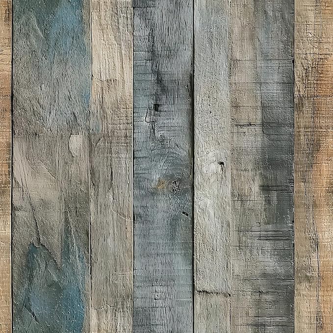 FLFK 16" x 384" Wallpaper Peel and Stick Blue-Gray Wood Contact Paper for Bedroom Kitchen Bathroom