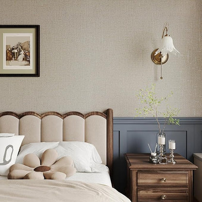VEELIKE Beige Grasscloth Wallpaper Textured Peel and Stick Grass Cloth Wallpaper for Bedroom Living Room Wall Covering 15.7''x118'' Removable Prepasted Weave Wallpaper Beige Contact Paper for Walls