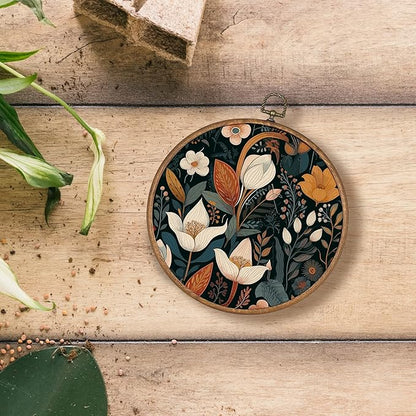 KSDUT Vintage Floral Wall Art Decor - Botanical Neutral Mid Century Modern Wall Art Canvas Frame Hanging Prints, Flower Landscape Round Wall Art Decor for Bathroom Home Gallery Decorations 10"x10"