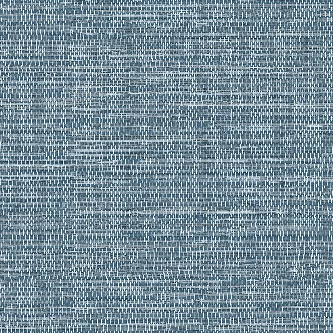 JiffDiff Grasscloth Wallpaper Peel and Stick Blue Grassweave Stick on Wallpaper Textured Self Adhesive Wall Paper Contact Paper 787" x 17.3"