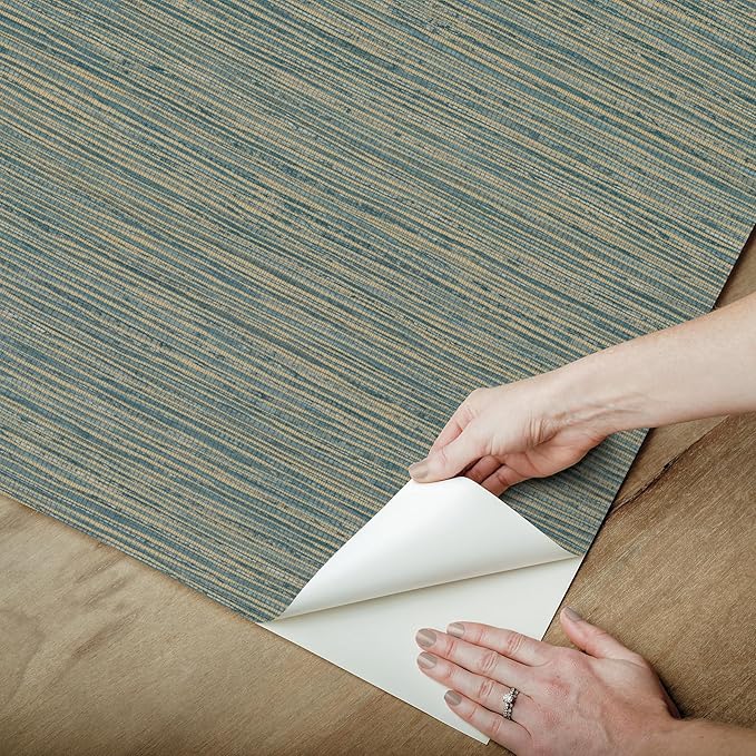 RoomMates Teal Dimensional Grasscloth Peel and Stick Wallpaper, RMK12684PLW