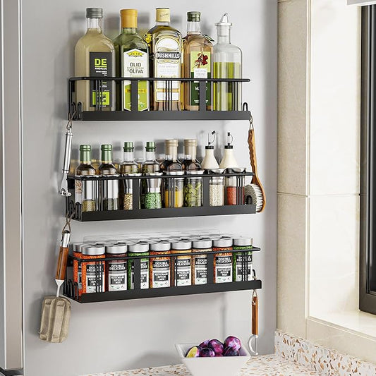 Spice Rack Wall Mounted 4 Pack, Space-Saving Spice Organizer for Spice Jars and Seasonings,Screw or Adhesive Hanging Spice Rack Organizer for Your Kitchen Cabinet,or Pantry Door