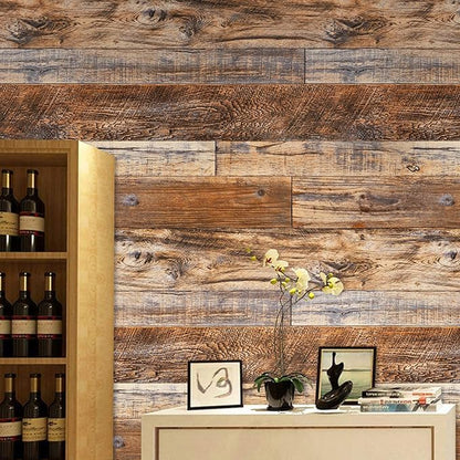 WENMER 11.8" x 394" Brown Wood Wallpaper Peel and Stick Wallpaper Shiplap Self Adhesive Wall Paper Removable Wood Contact Paper for Cabinet Countertop Shelf Drawer Wall Door