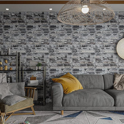 VEELIKE 15.7''x118'' Grey Brick Wallpaper Peel and Stick 3D Textured Faux Brick Wall Paper Self Adhesive Removable Waterproof Rustic Brick Contact Paper for Walls Bedroom Backsplash Cabinet Backdrop
