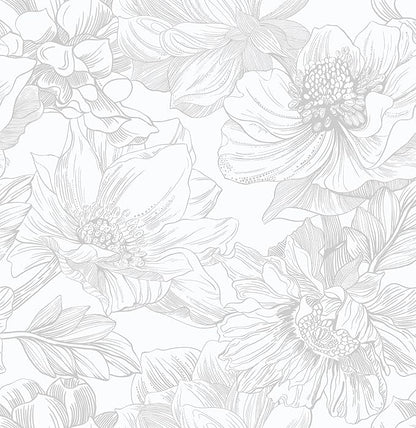 Ismoon Large Floral Peel and Stick Wallpaper Boho White/Grey Contact Paper 17.3inx16.3ft Removable Self Adhesive Bedroom Cabinet Mural Wall Decor Vinyl Roll