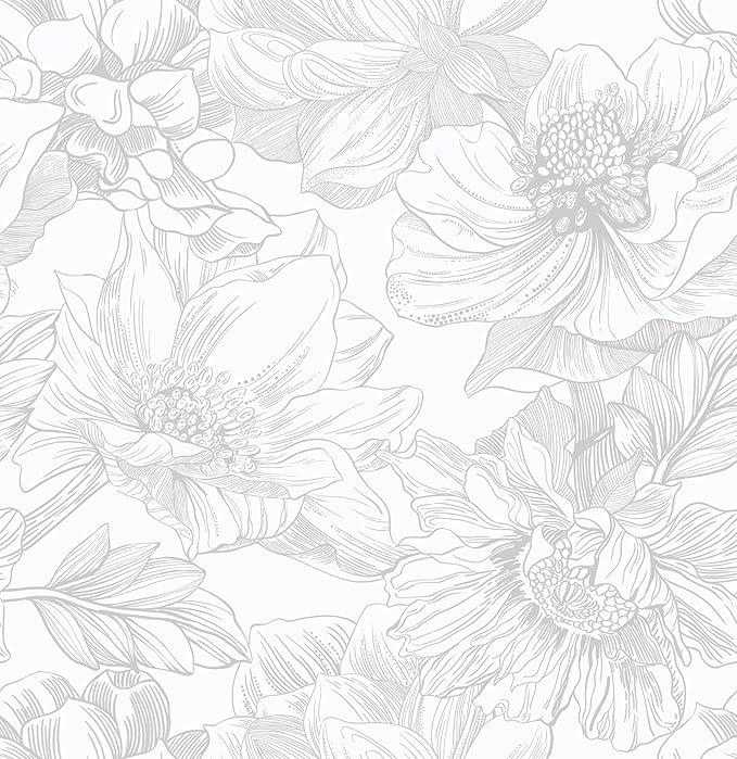 Ismoon Large Floral Peel and Stick Wallpaper Boho White/Grey Contact Paper 17.3inx16.3ft Removable Self Adhesive Bedroom Cabinet Mural Wall Decor Vinyl Roll