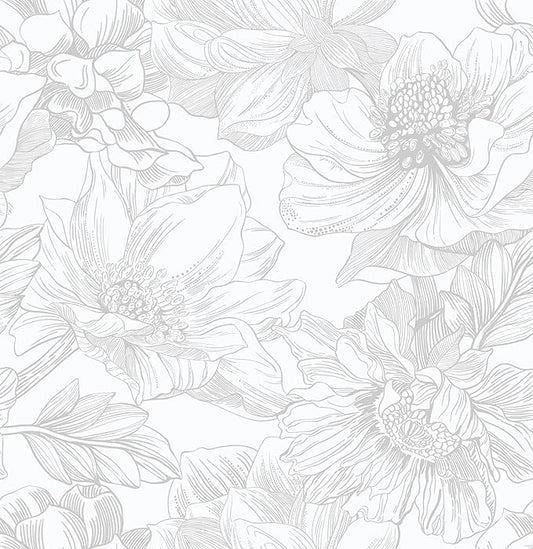 Ismoon Large Floral Peel and Stick Wallpaper Boho White/Grey Contact Paper 17.3inx32.7ft Removable Self Adhesive Bedroom Cabinet Mural Wall Decor Vinyl Roll
