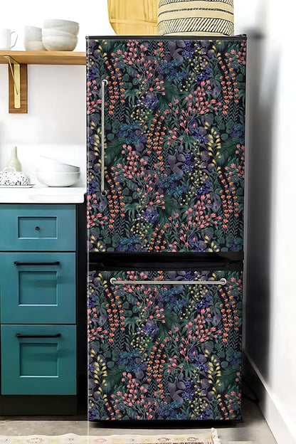 Floral Peel and Stick Wallpaper Boho Wall Paper Removable Waterproof Green/Yellow/Orange Contact Paper for Bedroom, Bathroom,Cabinet,Kitchen,Home Wall 17.3“ x 236.3”