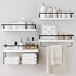 White Wood Floating Shelves Wall Mounted - 4+1 Tier Rustic Bathroom Wall Shelves Over Toilet with Wire Storage Basket and Towel Bar, set of 4 Farmhouse Floating Shelf for Bathroom, Kitchen, Bedroom.