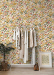 Floral Wallpaper Peel and Stick Boho Wall Paper Removable Waterproof Yellow/Green/Red Contact Paper for Bedroom, Bathroom, Home Wall 17.3