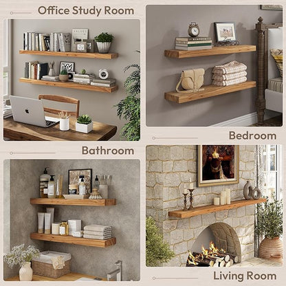 Marsmiles 40 inch Floating Shelves for Wall Solid Elm Wood Wall Mounted Shelves|Rustic Long Floating Shelves with Invisible Bracket for Bathroom Living Room Kitchen|Natural, 1 Pack