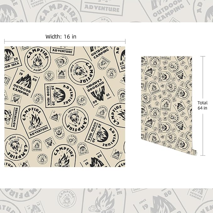 FLFK Beige Wallpaper Peel and Stick Antique Campfire Postmark Contact Paper Removable Self Adhesive Wall Paper for Bedroom Shelf Cabinet Drawers Countertops 16