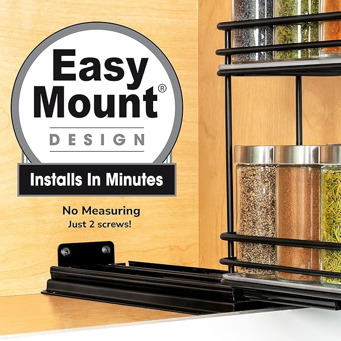 LYNK PROFESSIONAL® Pull Out Spice Rack Organizer for Inside Kitchen Cabinets - 4-3/8 inch Wide - Slide Out Drawer – Black Sliding Spice Organization for cabinet - Spice Racks - 2 Tier
