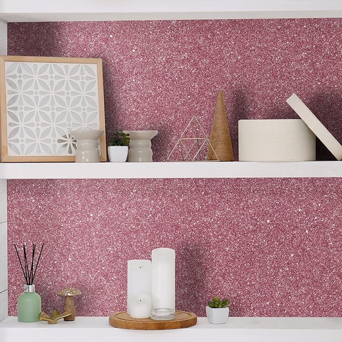 CHIHUT 15.7''x236'' Pink Glitter Peel and Stick Wallpaper Self Adhesive Sparkle Glitter Contact Paper for Cabinets Dresser Removable Vinyl Fabric Wallpaper Roll for Bedroom Walls Art Craft Cardstock