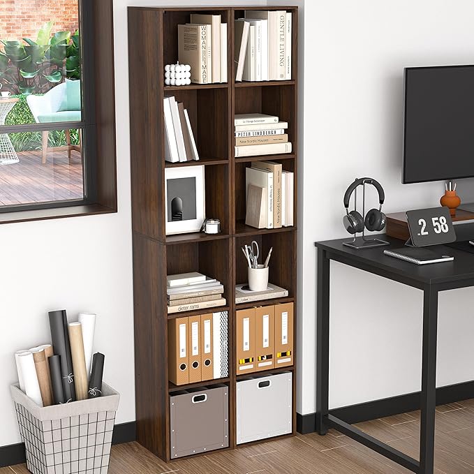 6 Cube Storage Organizer, 6 Tier Cube Low Bookcase Freestanding Storage Display Organizer, Three-Cubes Open Shelf Bookshelf for Home Office (Dark Brown,Black Walnut, 6-Cube)