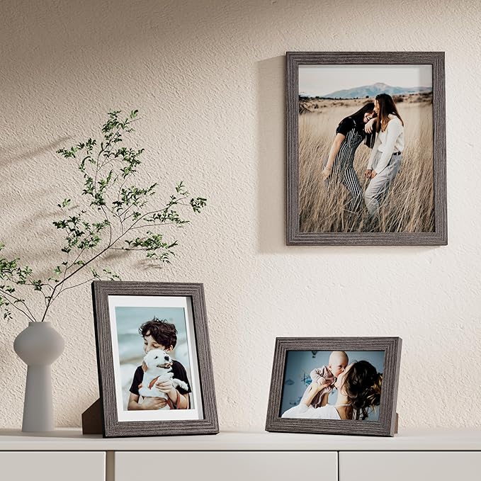Vittanly Picture Frames Set of 10, Picture Frames Collage Wall Decor with Two 8x10, Four 5x7 and Four 4x6 Photo Frames, Gallery Wall Frame Set for Wall or Tabletop Display, Rustic Grey