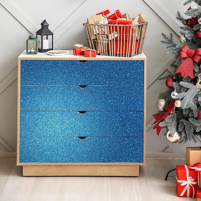 CHIHUT Sparkle Blue Glitter Wallpaper Stick and Peel 15.7''x100'' Self Adhesive Blue Glitter Contact Paper for Walls Removable Fabric Glitter Wallpaper Vinyl Roll for Table Gift Drawers Art Crafts
