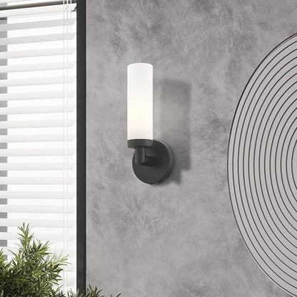Livex Lighting 10103-04 Aero Collection ADA 1-Light Wall Sconce Light with Satin Opal White Glass Cylinder Shade, Black, 4.25 x 11