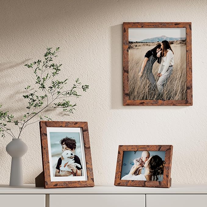 Vittanly Picture Frames Set of 10, Picture Frames Collage Wall Decor with Two 8x10, Four 5x7 and Four 4x6 Photo Frames, Gallery Wall Frame Set for Wall or Tabletop Display, Rustic Brown