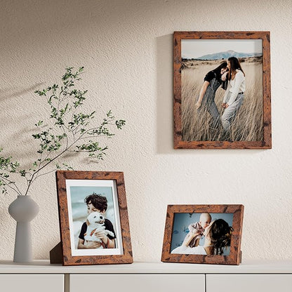 Vittanly Picture Frames Set of 10, Picture Frames Collage Wall Decor with Two 8x10, Four 5x7 and Four 4x6 Photo Frames, Gallery Wall Frame Set for Wall or Tabletop Display, Rustic Brown