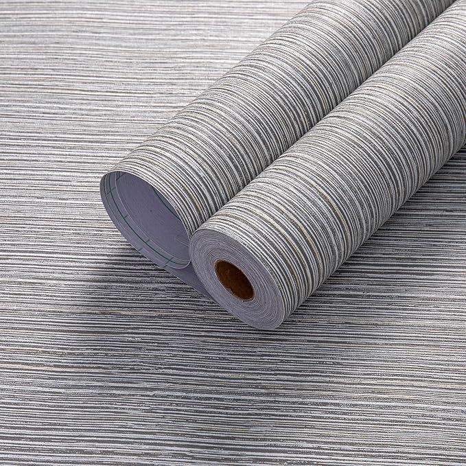 Haimin Grasscloth Wallpaper Textured 24in X 393in Fabric Contact Paper Brown Wall Paper Textured Linen Wallpaper Peel and Stick Self-Adhesive Thick Vinyl Embossed Film Wallpaper (Gray Brown)