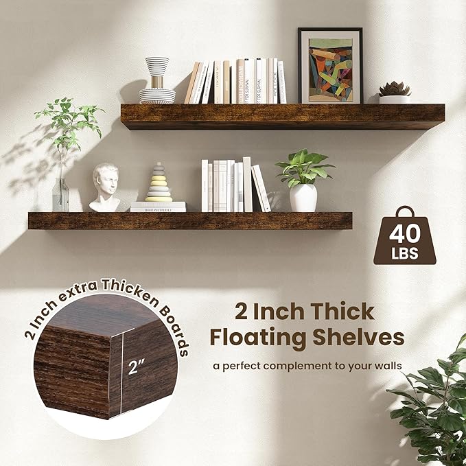 48 Inch Floating Shelves | 12 Inch Deep Floating Shelves Set of 2 | 48