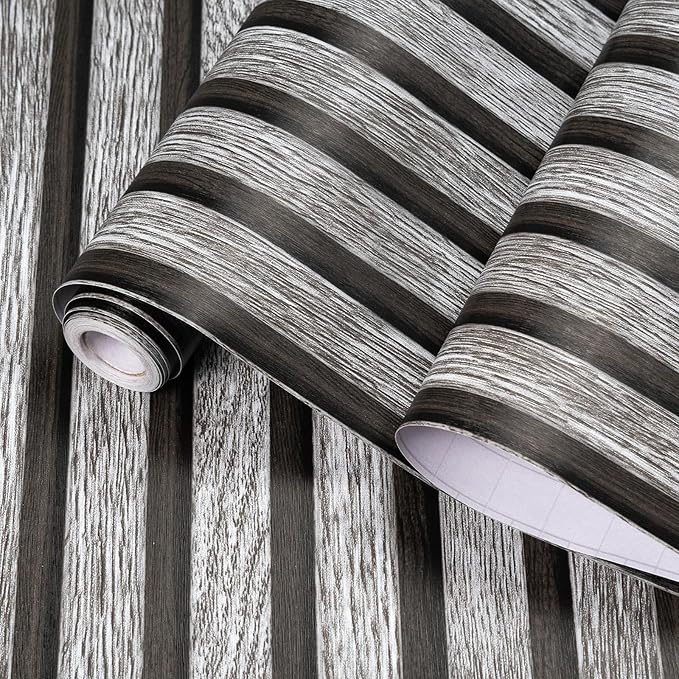 Yun-aeon Natural Wood Peel and Stick Wallpaper Grey Wood Slats - 17.3