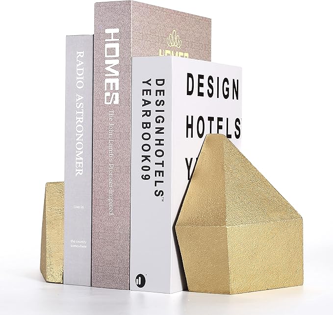 Ambipolar Decorative Gold Cast Iron Bookends, Home Decorative Bookends for Heavy Books, Abstract Bookends for Bookshelves, Office Desk, Living Room Decor