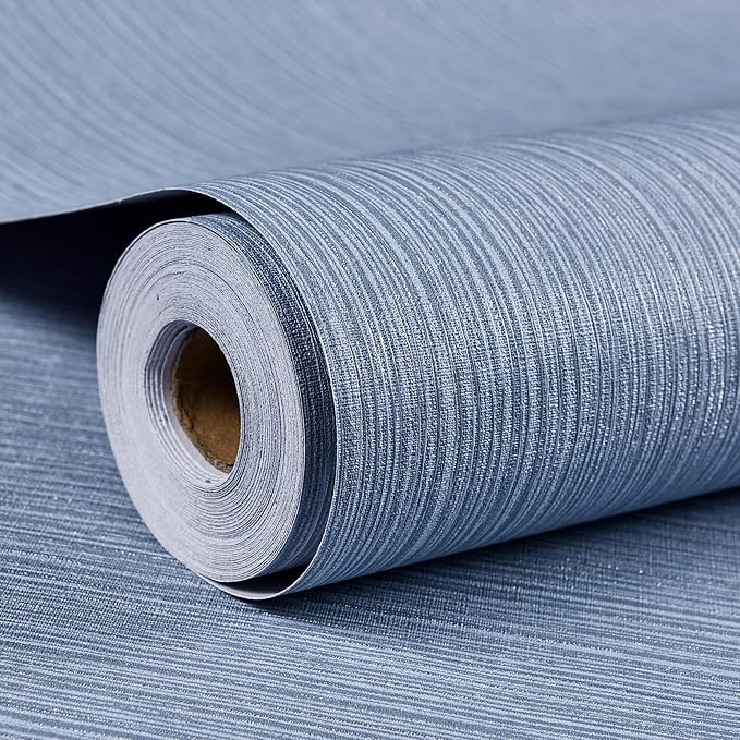 Haimin Grasscloth Wallpaper Textured 24in X 393in Fabric Contact Paper Grey Blue Wall Paper Textured Linen Peel and Stick Self-Adhesive Thick Vinyl Embossed Film Wallpaper (Gray Blue)